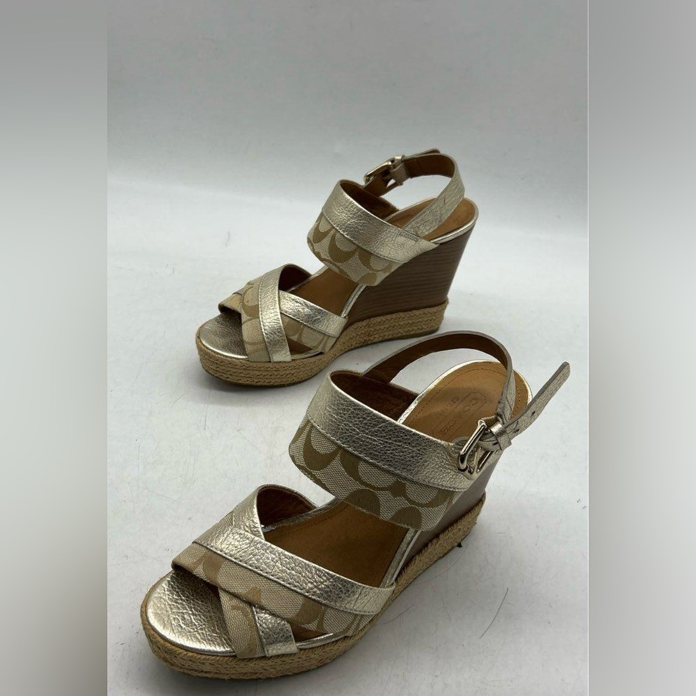 COACH khaki and metallic gold platform sandals Size 9